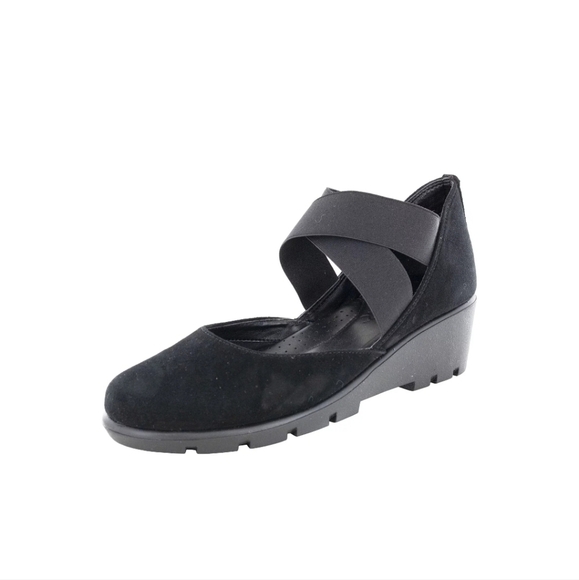 THE FLEXX Shoes - The Flexx Black Suede Cross-Band Get Back Mary Jane Wedge Shoes sz 9.5 SH345